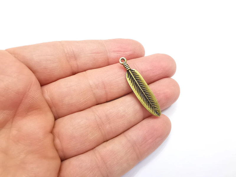 Feather Charms, Antique Bronze Plated Charms Leaf Charms (38x9mm) G29880