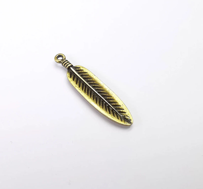 Feather Charms, Antique Bronze Plated Charms Leaf Charms (38x9mm) G29880