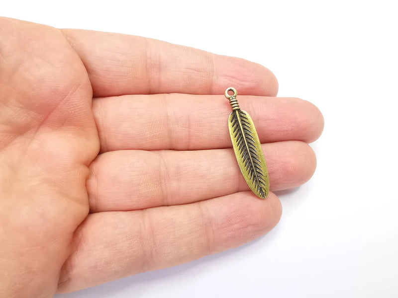 Feather Charms, Antique Bronze Plated Charms Leaf Charms (38x9mm) G29880