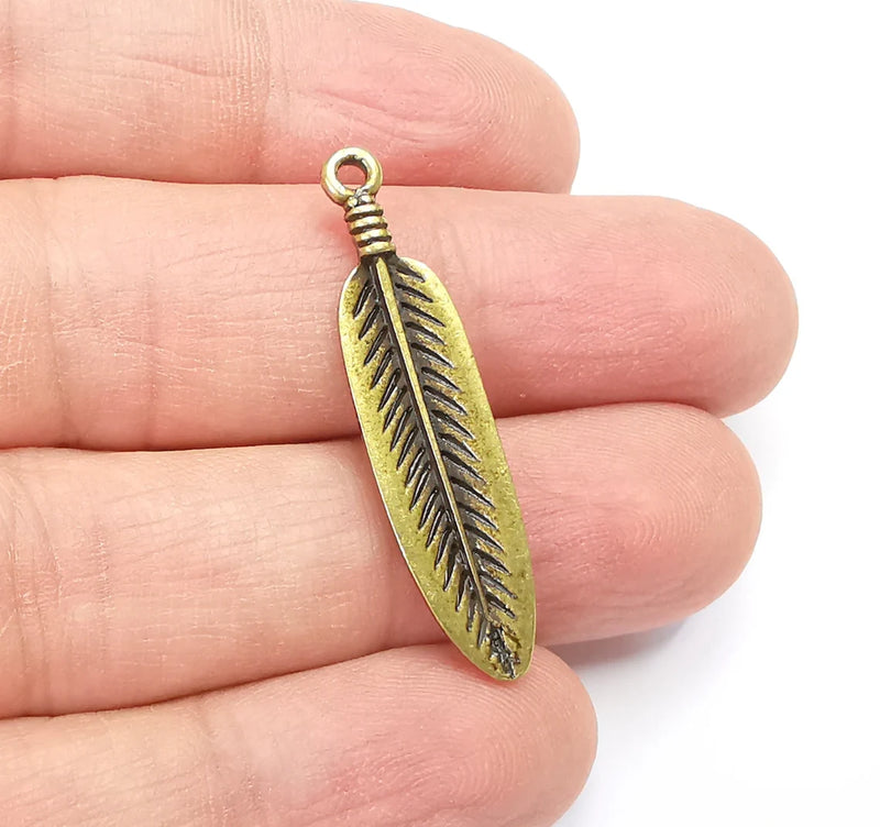 Feather Charms, Antique Bronze Plated Charms Leaf Charms (38x9mm) G29880