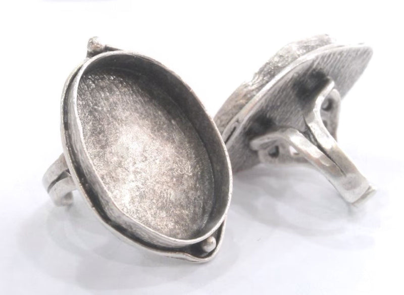 Silver Ring Bezel Base Settings Blank Cabochon Base Mountings Adjustable  Oxidized Silver Plated Ring Blank (30x22 mm Blank)   G12150