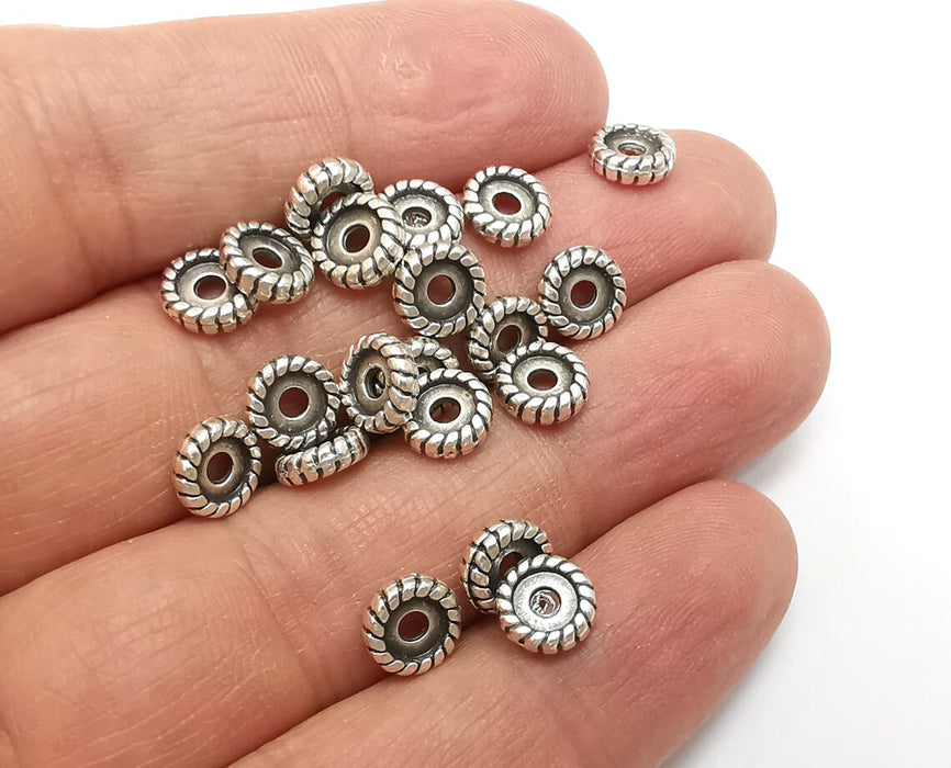 10 Round Rondelle Beads Antique Silver Plated Metal Beads (8mm) G33531