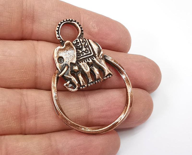 Elephant Circle Charms, Antique Copper Plated (47x33mm) G33532