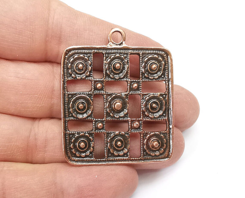Flowers Square Charms Pendant Antique Copper Plated Charms (46x38mm) G33533