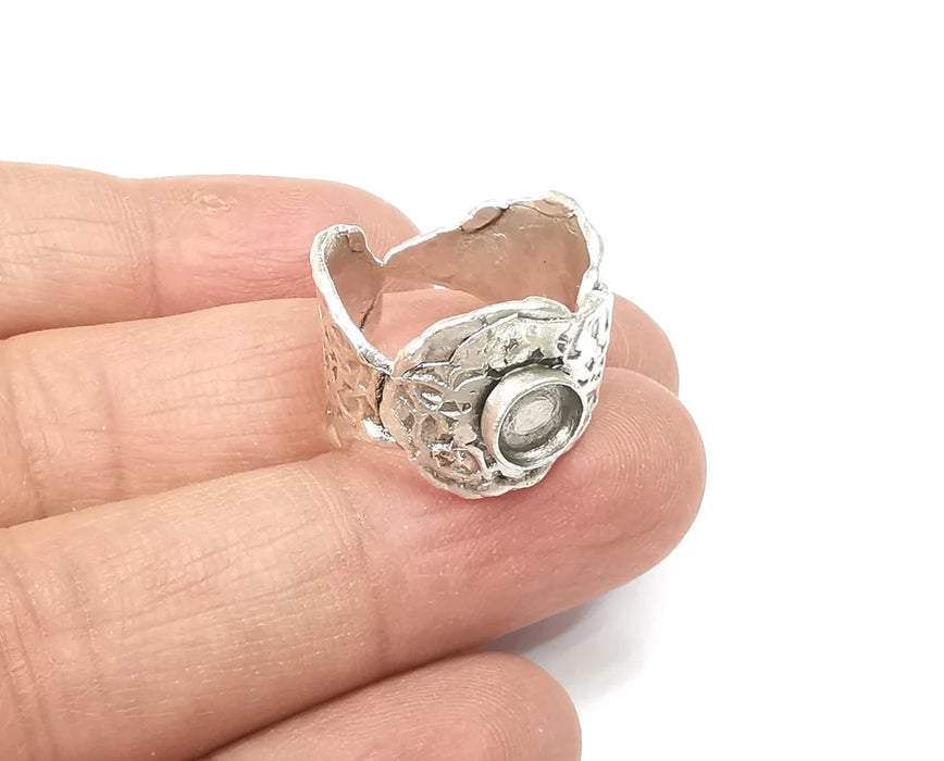 Branch Tube Ring Blank Setting, Cabochon Mounting, Adjustable Resin Ring Base Bezels, Antique Silver Plated (6mm round bezel) G33534