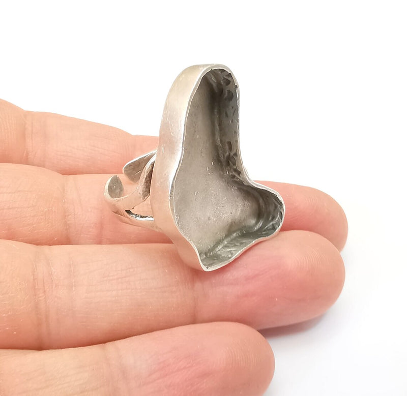 Amorphous Ring Setting Resin Ring Blank Mounting Adjustable Dried Flower Rings Base Bezel Antique Silver Plated Brass (31x15mm) G33603