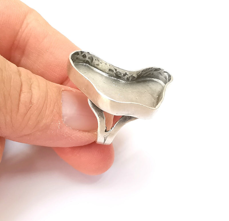 Amorphous Ring Setting Resin Ring Blank Mounting Adjustable Dried Flower Rings Base Bezel Antique Silver Plated Brass (31x15mm) G33603