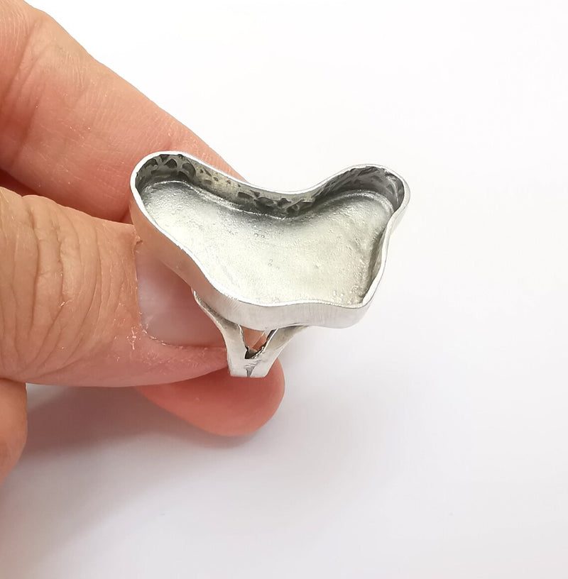 Amorphous Ring Setting Resin Ring Blank Mounting Adjustable Dried Flower Rings Base Bezel Antique Silver Plated Brass (31x15mm) G33603