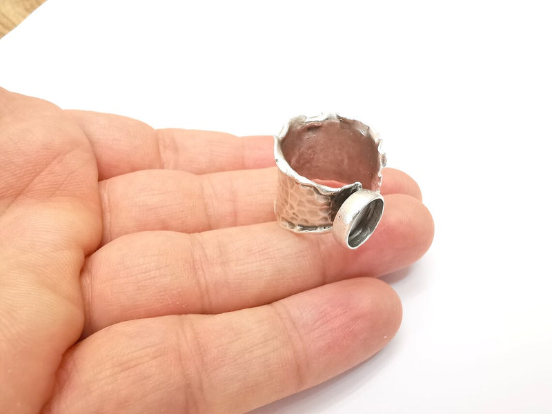Hammered Ring Setting Resin Ring Blank Cabochon Mounting Adjustable Dried Flower Ring Base Bezel Antique Silver Plated Brass (10mm) G33606