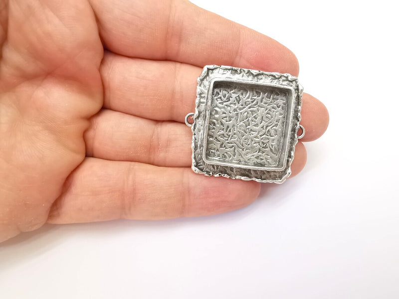 Hammered Pendant Connector Blanks, Resin Bezel, Cabochon Bases Mountings, Dry flower Frame, Polymer Clay, Antique Silver Brass (25mm) G33607