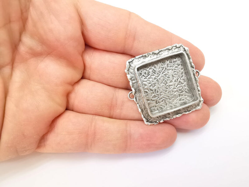 Hammered Pendant Connector Blanks, Resin Bezel, Cabochon Bases Mountings, Dry flower Frame, Polymer Clay, Antique Silver Brass (25mm) G33607