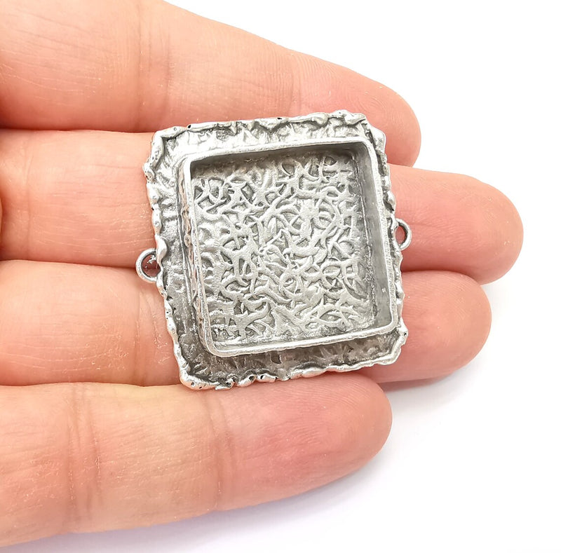 Hammered Pendant Connector Blanks, Resin Bezel, Cabochon Bases Mountings, Dry flower Frame, Polymer Clay, Antique Silver Brass (25mm) G33607