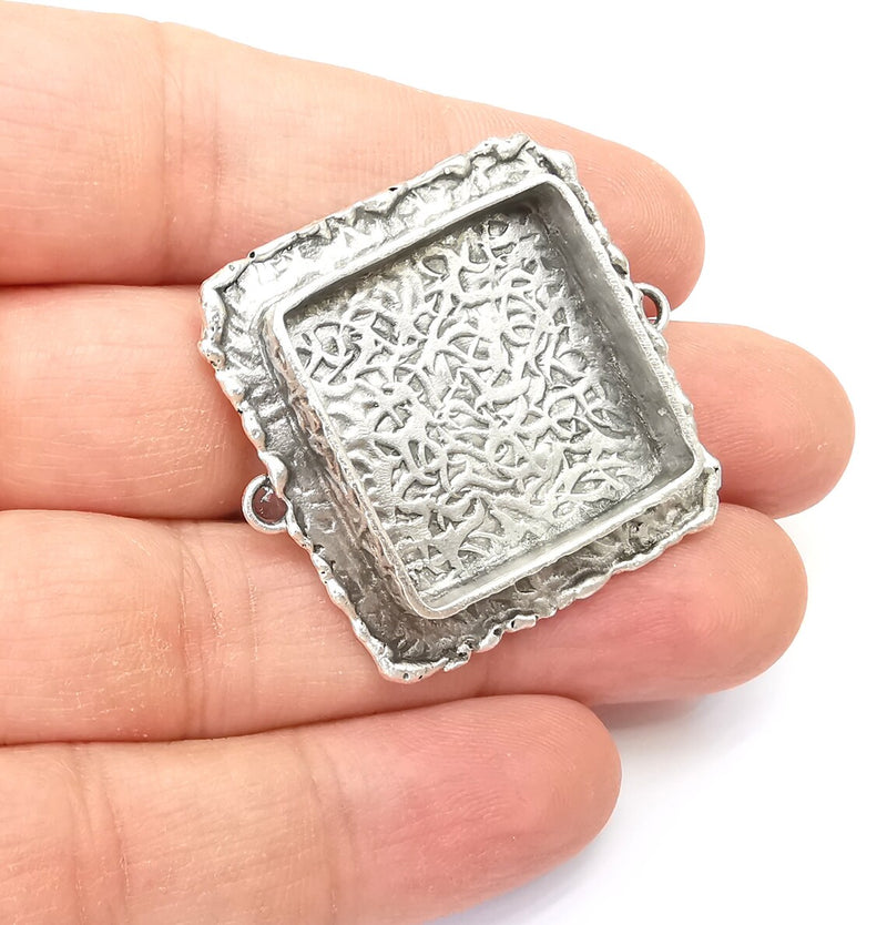 Hammered Pendant Connector Blanks, Resin Bezel, Cabochon Bases Mountings, Dry flower Frame, Polymer Clay, Antique Silver Brass (25mm) G33607