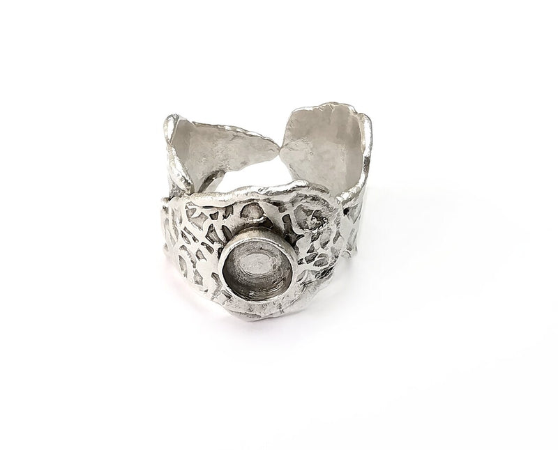 Branch Tube Ring Blank Setting, Cabochon Mounting, Adjustable Resin Ring Base Bezels, Antique Silver Plated (6mm round bezel) G33534