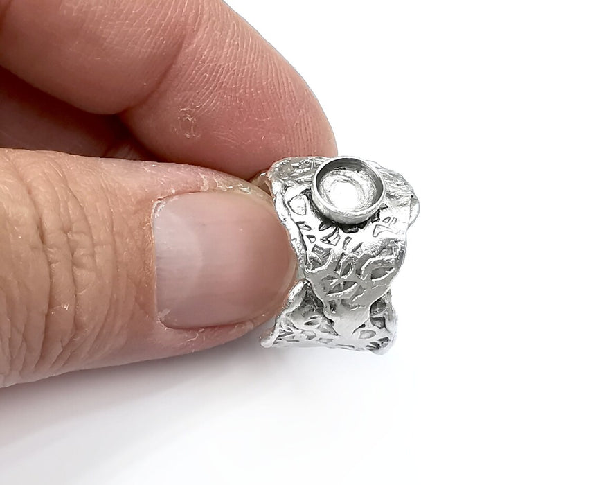 Branch Tube Ring Blank Setting, Cabochon Mounting, Adjustable Resin Ring Base Bezels, Antique Silver Plated (6mm round bezel) G33534