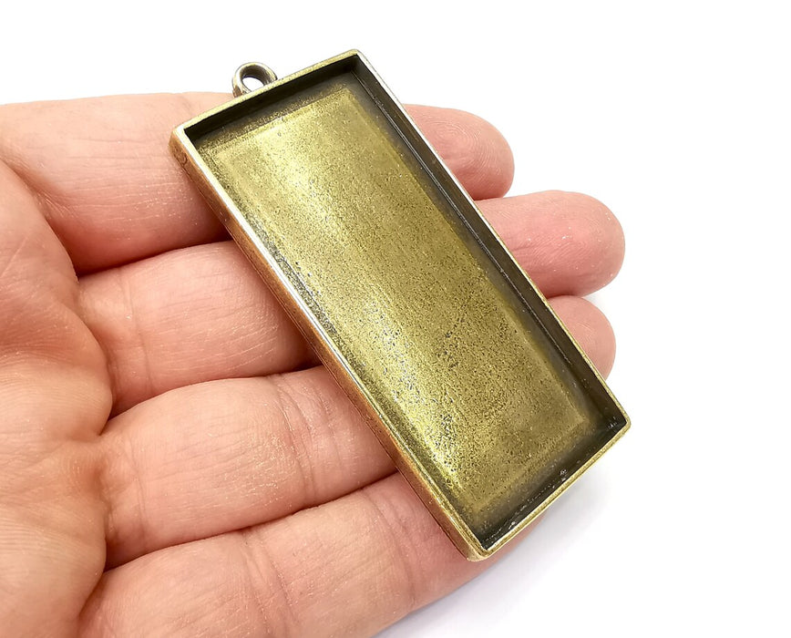 Rectangle Pendant Blanks, Resin Bezel Bases, Mosaic Mountings, Dry flower Frame, Polymer Clay base, Antique Bronze Plated (64x30mm) G33631
