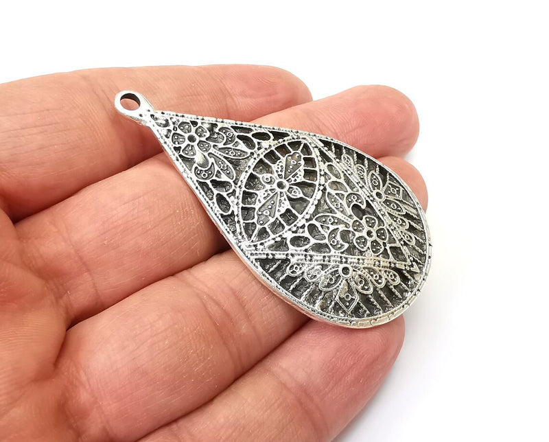 Drop Charms, Connector Dangle Charms Antique Silver Plated (60x33mm) G33634