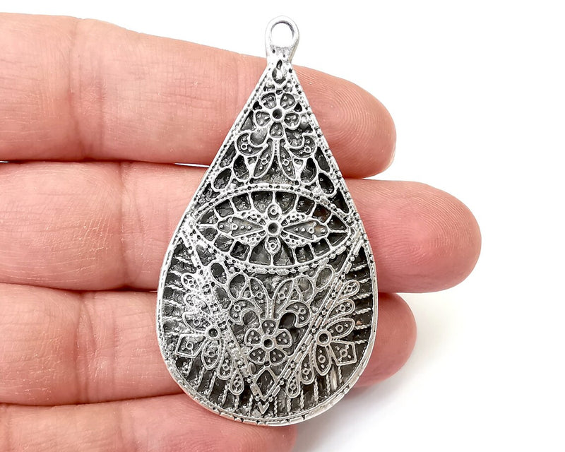 Drop Charms, Connector Dangle Charms Antique Silver Plated (60x33mm) G33634