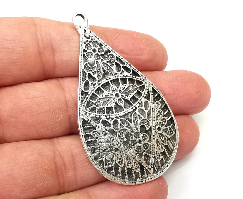 Drop Charms, Connector Dangle Charms Antique Silver Plated (60x33mm) G33634