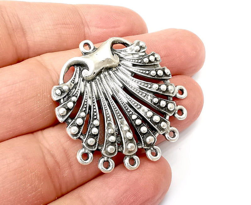 Scallop Charms, Connector Dangle Charms Antique Silver Plated (39x39mm) G33635