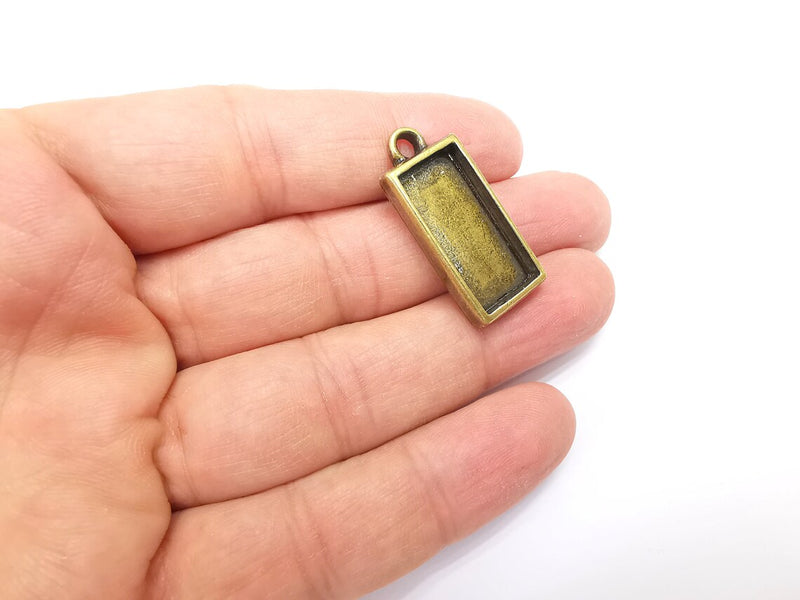 Rectangle Pendant Blanks, Resin Bezel Bases, Mosaic Mountings, Dry flower Frame, Polymer Clay base, Antique Bronze Plated (25x12mm) G33665