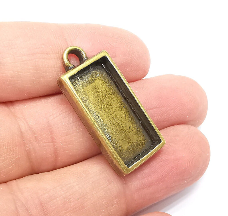 Rectangle Pendant Blanks, Resin Bezel Bases, Mosaic Mountings, Dry flower Frame, Polymer Clay base, Antique Bronze Plated (25x12mm) G33665