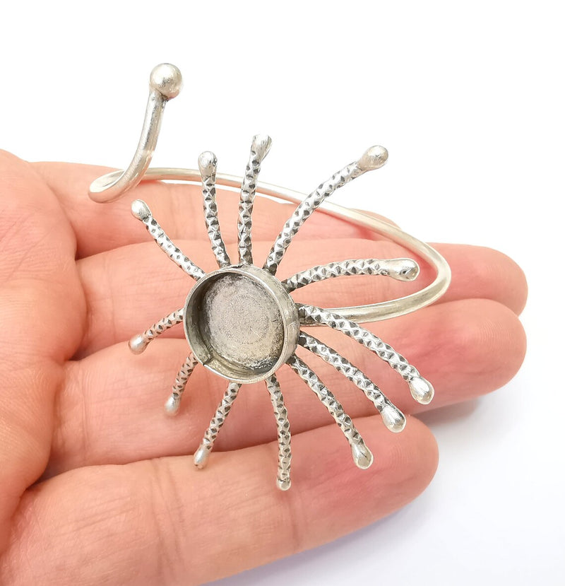 Sun Bracelet Bezel Blank Resin Bezel Cabochon Cuff Base Setting Adjustable Bracelet Silver Plated Brass (14mm Bezel) G33713