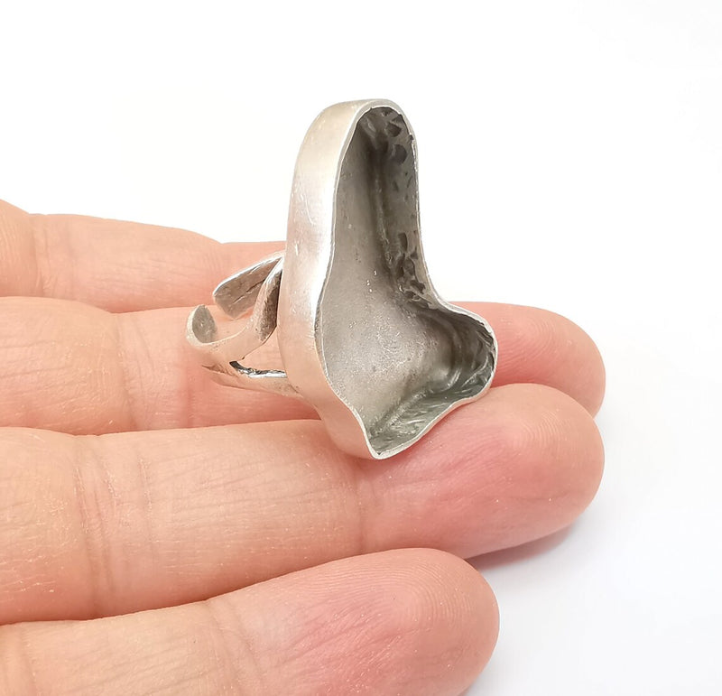 Amorphous Ring Setting Resin Ring Blank Mounting Adjustable Dried Flower Rings Base Bezel Antique Silver Plated Brass (31x15mm) G33603