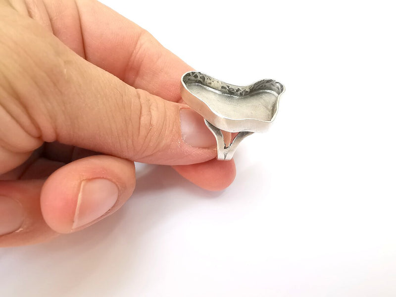 Amorphous Ring Setting Resin Ring Blank Mounting Adjustable Dried Flower Rings Base Bezel Antique Silver Plated Brass (31x15mm) G33603