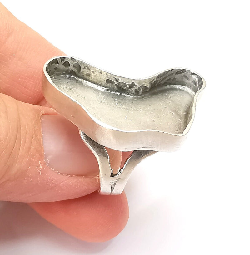 Amorphous Ring Setting Resin Ring Blank Mounting Adjustable Dried Flower Rings Base Bezel Antique Silver Plated Brass (31x15mm) G33603