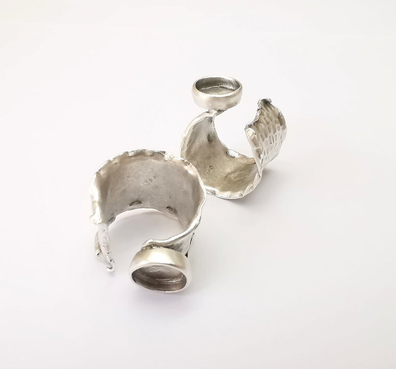 Hammered Ring Setting Resin Ring Blank Cabochon Mounting Adjustable Dried Flower Ring Base Bezel Antique Silver Plated Brass (10mm) G33606