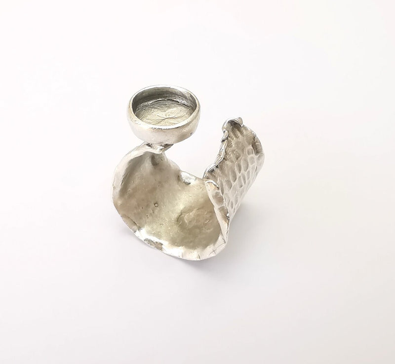 Hammered Ring Setting Resin Ring Blank Cabochon Mounting Adjustable Dried Flower Ring Base Bezel Antique Silver Plated Brass (10mm) G33606