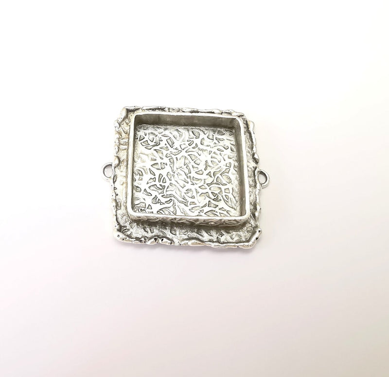 Hammered Pendant Connector Blanks, Resin Bezel, Cabochon Bases Mountings, Dry flower Frame, Polymer Clay, Antique Silver Brass (25mm) G33607