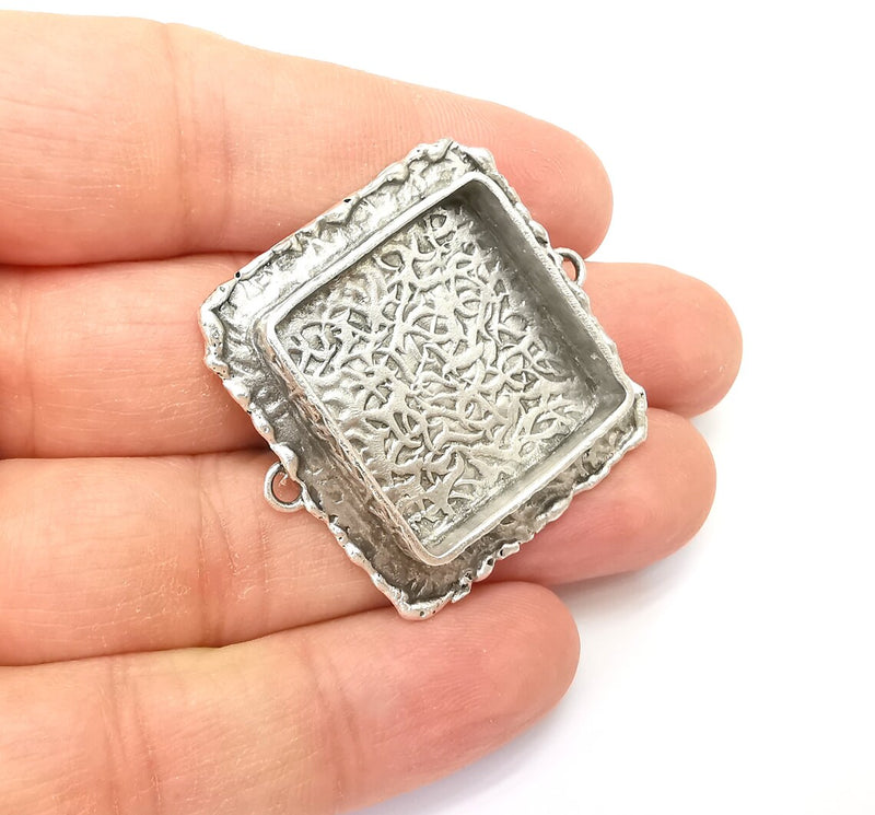 Hammered Pendant Connector Blanks, Resin Bezel, Cabochon Bases Mountings, Dry flower Frame, Polymer Clay, Antique Silver Brass (25mm) G33607