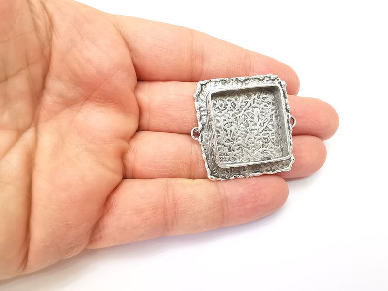 Hammered Pendant Connector Blanks, Resin Bezel, Cabochon Bases Mountings, Dry flower Frame, Polymer Clay, Antique Silver Brass (25mm) G33607