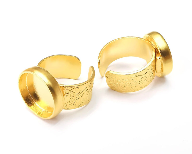 Round Ring Blank Settings, Cabochon Mounting, Adjustable Gold Plated Resin Ring Base Bezel, Inlay Mosaic Epoxy (16mm) G33749