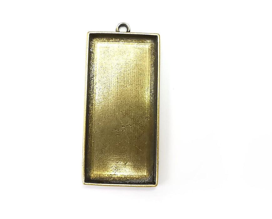 Rectangle Pendant Blanks, Resin Bezel Bases, Mosaic Mountings, Dry flower Frame, Polymer Clay base, Antique Bronze Plated (64x30mm) G33631