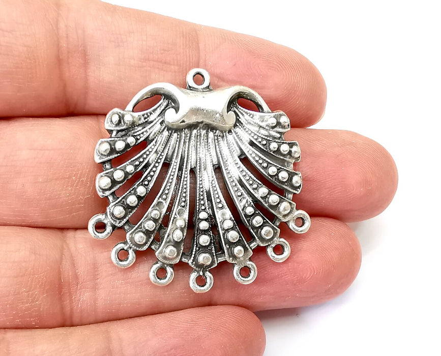 Scallop Charms, Connector Dangle Charms Antique Silver Plated (39x39mm) G33635