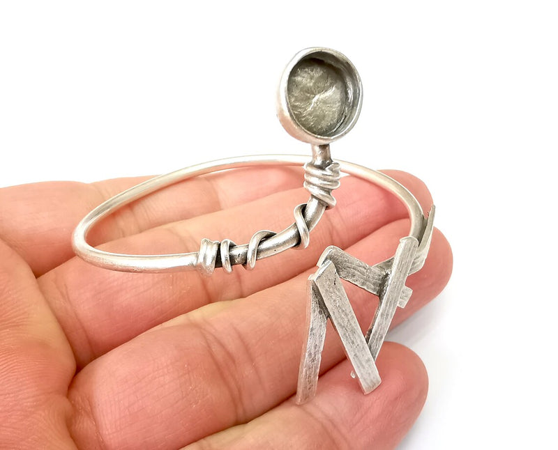 Silver Bracelet Bezel Blank Resin Bezel Cabochon Cuff Base Settings Adjustable Bracelet Antique Silver Plated Brass (10mm Bezel) G33636