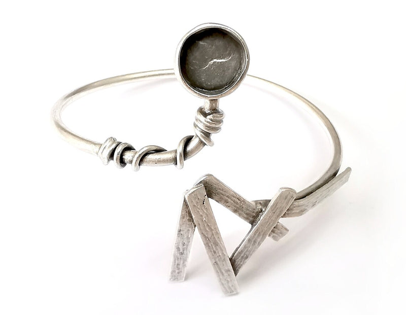 Silver Bracelet Bezel Blank Resin Bezel Cabochon Cuff Base Settings Adjustable Bracelet Antique Silver Plated Brass (10mm Bezel) G33636