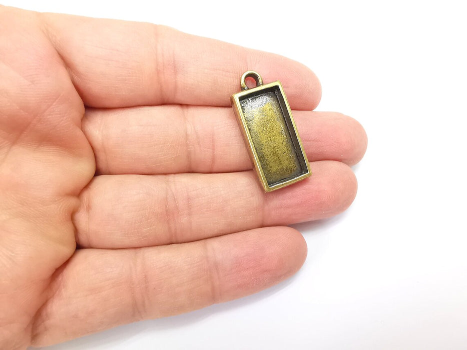 Rectangle Pendant Blanks, Resin Bezel Bases, Mosaic Mountings, Dry flower Frame, Polymer Clay base, Antique Bronze Plated (25x12mm) G33665