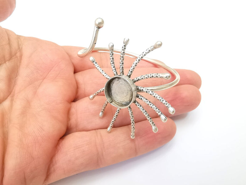 Sun Bracelet Bezel Blank Resin Bezel Cabochon Cuff Base Setting Adjustable Bracelet Silver Plated Brass (14mm Bezel) G33713