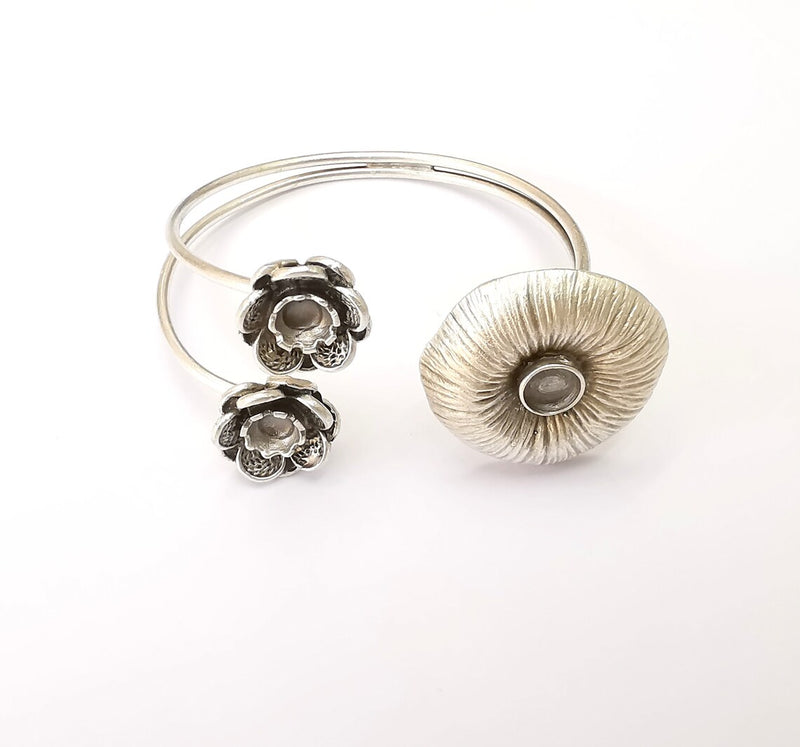 Flower Bracelet Bezel Cuff Blank Resin Mountings Cabochon Base Setting Antique Silver Plated Brass Adjustable Bracelet Bezel (6mm) G33722