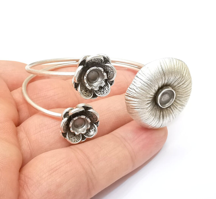 Flower Bracelet Bezel Cuff Blank Resin Mountings Cabochon Base Setting Antique Silver Plated Brass Adjustable Bracelet Bezel (6mm) G33722