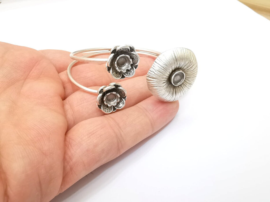 Flower Bracelet Bezel Cuff Blank Resin Mountings Cabochon Base Setting Antique Silver Plated Brass Adjustable Bracelet Bezel (6mm) G33722