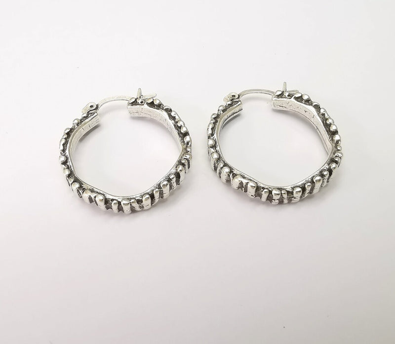 Silver Hoop Earrings, Antique Silver Plated Hoop Earring, Findings