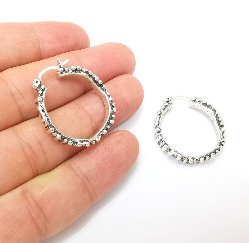 Silver Hoop Earrings, Antique Silver Plated Hoop Earring, Findings