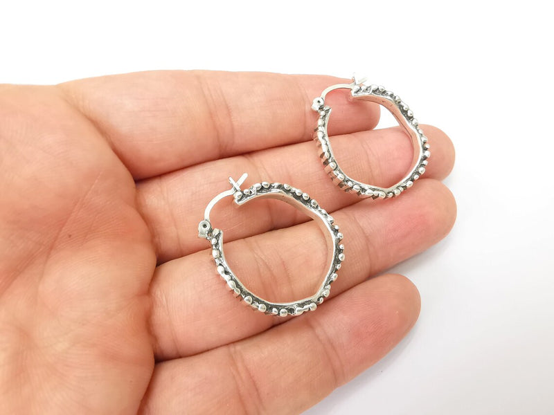 Silver Hoop Earrings, Antique Silver Plated Hoop Earring, Findings