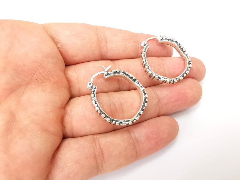 Silver Hoop Earrings, Antique Silver Plated Hoop Earring, Findings