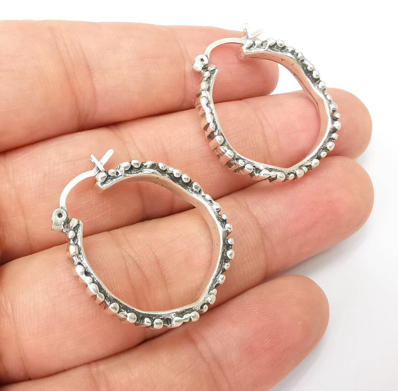 Silver Hoop Earrings, Antique Silver Plated Hoop Earring, Findings